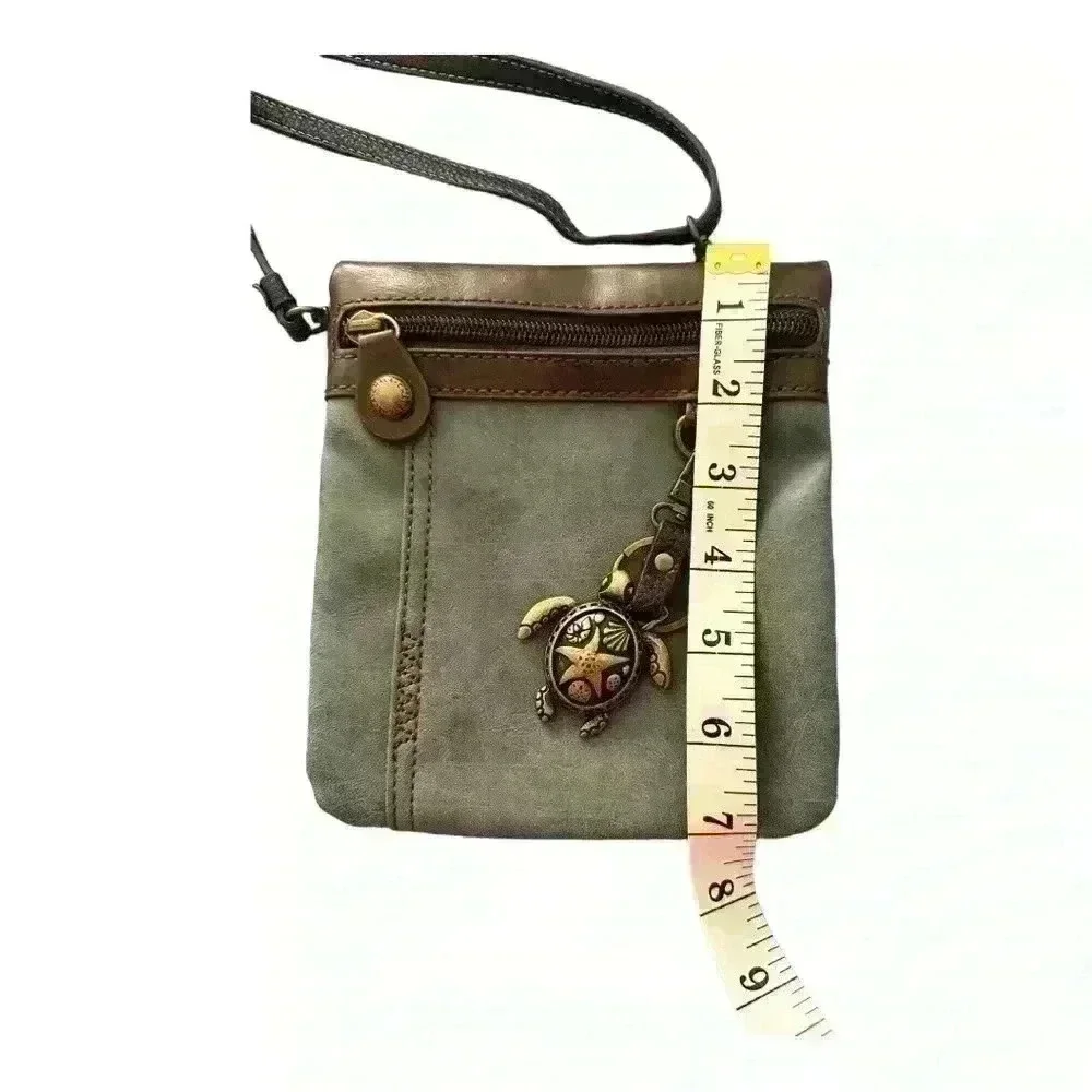 Chala Blue & Brown Vegan Leather Crossbody Bag with Sea Turtle Key Chain - Picture 9 of 9